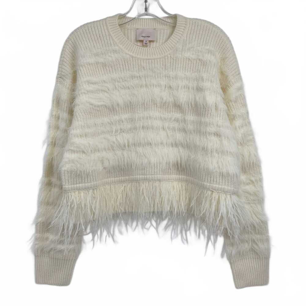 Cinq a Sept Cream Real Ostrich Feather Trim Sweater | Women’s Size M
